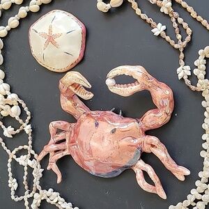 Vintage Blue Sky Heather Goldminc Crab & Sand Dollar Beachy Seascape
